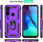 Moto G Stylus/Pro Case with Tempered Glass Screen Protectors, Ring Kickstand Car Mount, Shockproof Cover, Purple - Image 6