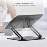 Laptop Stand, Adjustable Laptop Riser with Slide-Proof Silicone and Protective Hooks, Laptop Stand for Laptop up to 17 Inches, Laptop Holder Compatible for Macbook, Laptop-Black - Image 6