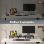 Dual Monitor Stand – 3 Shelf Computer Monitor Riser, Wood Desktop Stand with Adjustable Length and Angle, Desk Accessories, Office Supplies Medium Black,Dt108001Wb - Image 5