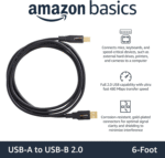 USB-A to USB-B 2.0 Cable for Printer or External Hard Drive, Computer Compatible, Gold-Plated Connectors, Black, 6 Foot - Image 2