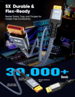 8K Displayport Cable 1.4, VESA Certified 6.6FT DP Cord (8K@60Hz, 4K@144Hz, 2K@240Hz), 32.4Gbps Display Port Cable for Gaming Monitor, Graphic, PC, HDR/HDCP 2.2/Freesync/G-Sync, Braided, Grey - Image 5