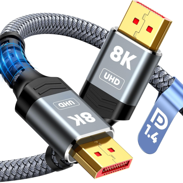 8K Displayport Cable 1.4, VESA Certified 6.6FT DP Cord (8K@60Hz, 4K@144Hz, 2K@240Hz), 32.4Gbps Display Port Cable for Gaming Monitor, Graphic, PC, HDR/HDCP 2.2/Freesync/G-Sync, Braided, Grey