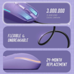 Wired Mouse - USB Computer Mice Wired with RGB Backlit Optical LED Mouse with Attached USB Cord for Laptops Notebooks Chromebook - Purple - Image 4
