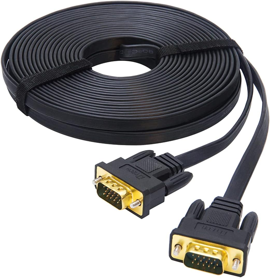 2f85eb4495510d590499860543e821cd.png 5M Ultra Thin Flat Type Computer Monitor VGA Cable Standard 15 Pin Male to Male Connector SVGA Wire 16 Feet - Black - Image 1