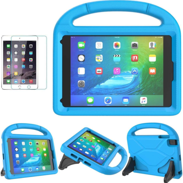 Kids Case for Ipad Mini 5/4/3/2/1 (7.9"), Durable Shockproof Protective Handle Bumper Stand Cover with 2*Screen Protectors for 7.9 Inch Apple Ipad Mini 5Th/4Th/3Rd/2Nd/1St Generation, Blue