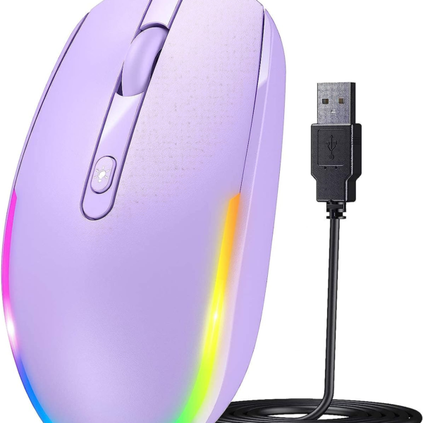 Wired Mouse - USB Computer Mice Wired with RGB Backlit Optical LED Mouse with Attached USB Cord for Laptops Notebooks Chromebook - Purple