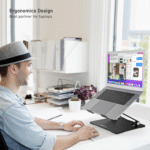 Laptop Stand, Adjustable Laptop Riser with Slide-Proof Silicone and Protective Hooks, Laptop Stand for Laptop up to 17 Inches, Laptop Holder Compatible for Macbook, Laptop-Black - Image 2