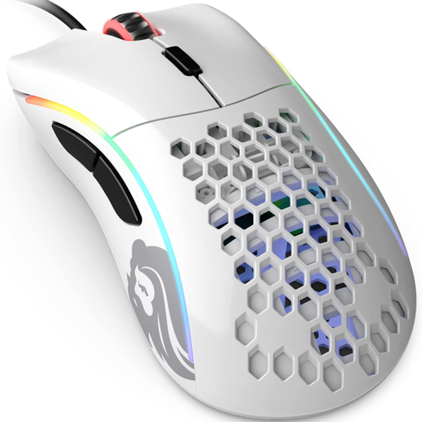 Model D Wired Gaming Mouse - 68G Superlight Honeycomb Design, RGB, Ergonomic, Pixart 3360 Sensor, Omron Switches, PTFE Feet, 6 Buttons - Glossy White