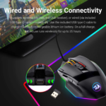 M801 Wireless Gaming Mouse, RGB Gaming Mouse with MMO 9 Programmable Macro Editing Buttons, up 16000 Adjustable DPI, Rapid Fire Button for Game, Windows,Pc - Wireless, Black - Image 4