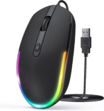 Wired Mouse - USB Computer Mice Wired with RGB Backlit Optical LED Mouse with Attached USB Cord for Laptops Notebooks Chromebook - Purple - Image 11