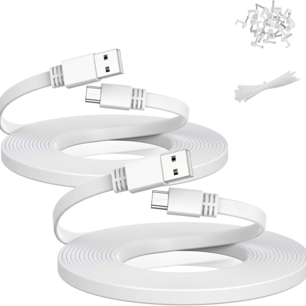 Micro USB Extension Cable 20Ft(2Pack),Micro USB Cable Charging Power Cord Flat Long for Security Camera Wyze Cam V4 V3,OG,V3 Pro,Blink Outdoor 3Rd Gen,Xt,Mini,Ring Stick up Cam