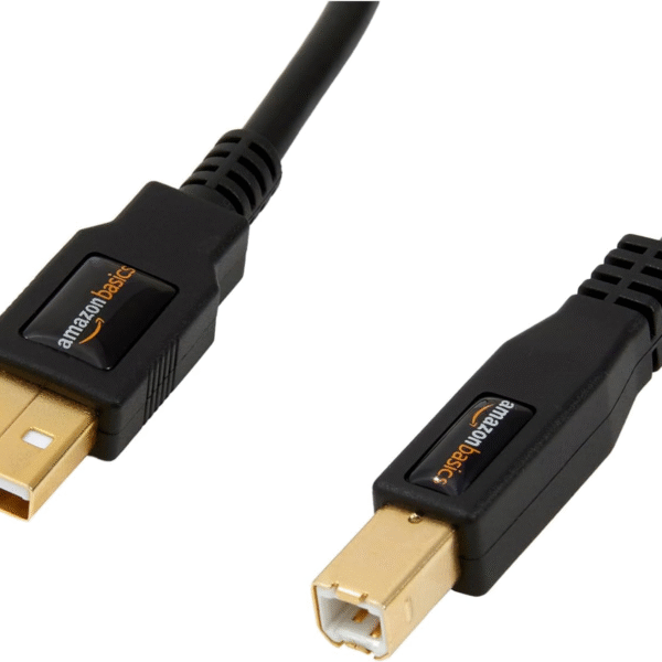 USB-A to USB-B 2.0 Cable for Printer or External Hard Drive, Computer Compatible, Gold-Plated Connectors, Black, 6 Foot