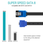 SATA Cable III, 3 Pack SATA Cable III 6Gbps 90 Degree Right Angle with Locking Latch 18 Inch for SATA HDD, SSD, CD Driver, CD Writer - Blue - Image 2