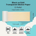 Golden Self-Adhesive Thermal Paper, Glossy Printable Sticker Paper Label for  M02/M02 Pro/M02S/P2S/M03/M04S Mini Sticker Printer, 50Mm X 3.5M, Diameter 28Mm, 3-Rolls - Image 2