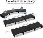 Dual Monitor Stand – 3 Shelf Computer Monitor Riser, Wood Desktop Stand with Adjustable Length and Angle, Desk Accessories, Office Supplies Medium Black,Dt108001Wb - Image 4