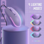 Wired Mouse - USB Computer Mice Wired with RGB Backlit Optical LED Mouse with Attached USB Cord for Laptops Notebooks Chromebook - Purple - Image 2