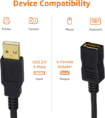 USB-A 2.0 Extension Cable, for Printer, Mouse or Keyboard, Male to Female, 480Mbps Transfer Speed, 6.5 Foot, Black - Image 6