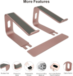 Ergonomic Aluminum Laptop Mount | Computer Stand & Holder - Compatible with Macbook, HP, Lenovo, Samsung, Huawei & More (10-17.3" Laptops) - Rose Gold - Image 4