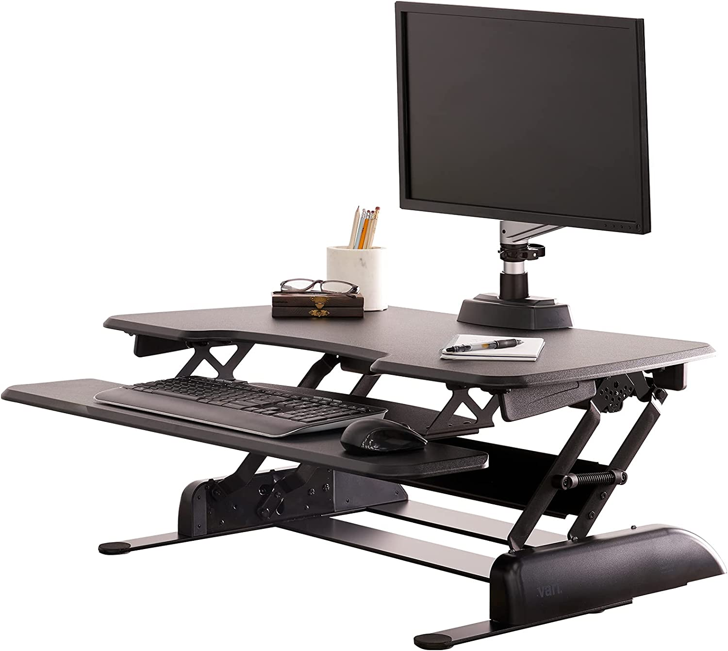 f4cb3580c08fe136ff838512f6a1b72f.png - desk Essential 36 - Two-Tier Standing Desk Converter for Monitor & Accessories - Height Adjustable Sit Stand Desk - Fully Assembled Monitor Riser for Home Office - 36" Wide, Black - Image 1